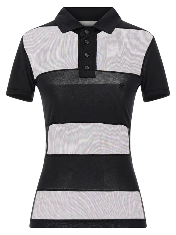 Sheer Striped Polo Nero
