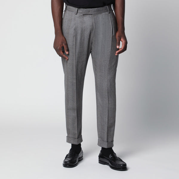 Tailored Slim-Fit Trousers With Micro Herringbone Pattern
