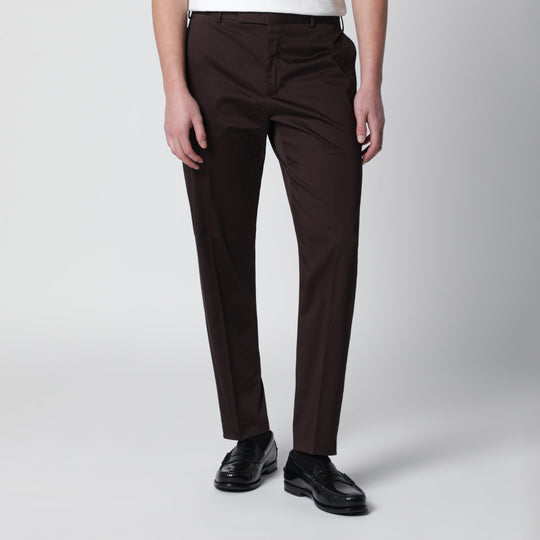 Brown Cotton-Blend Trousers
