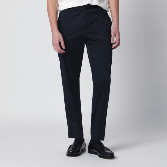 Blue Cotton-Blend Trousers