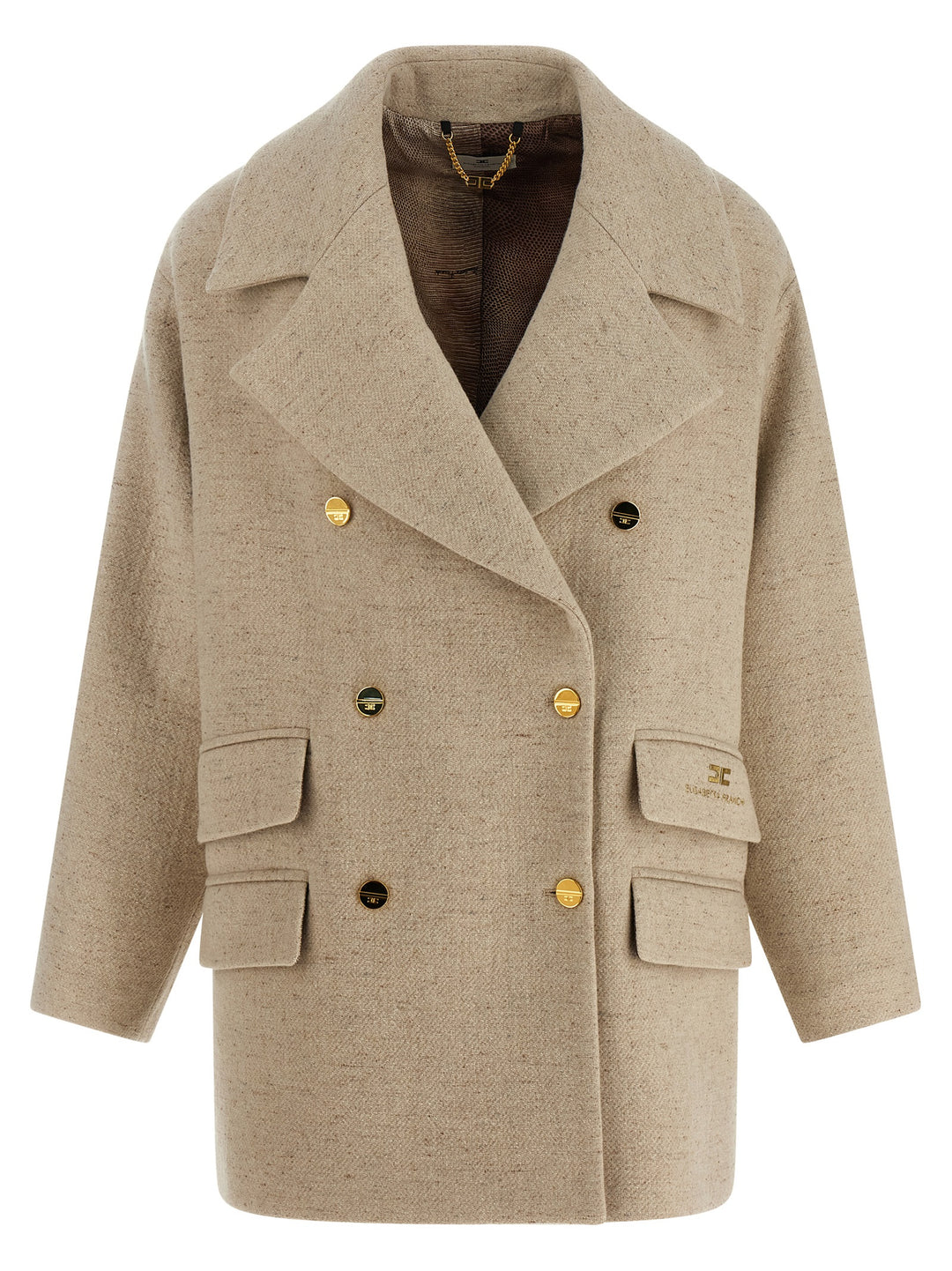 Elisabetta Franchi Double-Breasted Coat Trench e Impermeabili - Beige | fb76e40997e31eddd735331aa1382f46266dc1e4