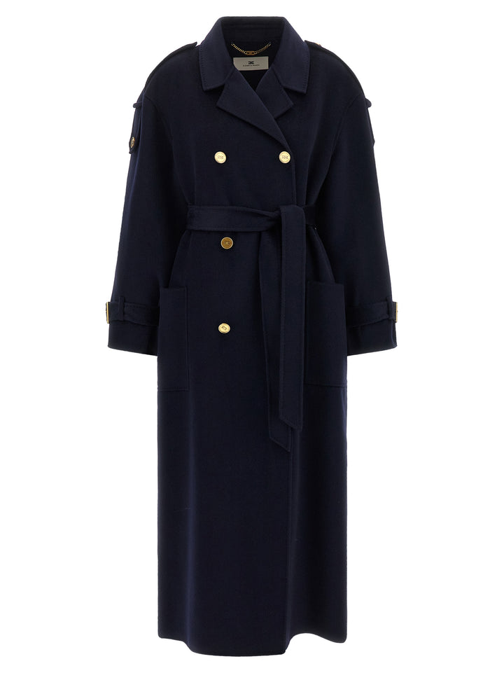 Elisabetta Franchi Double-Breasted Belted Coat Trench e Impermeabili - Blu | 85ff4cdfece8e670eb134844e0ddd209fa111f05