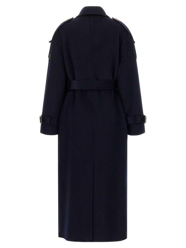 Elisabetta Franchi Double-Breasted Belted Coat Trench e Impermeabili - Blu | 59bb911ab0d049804ea7a358569ebe1910bbd33d