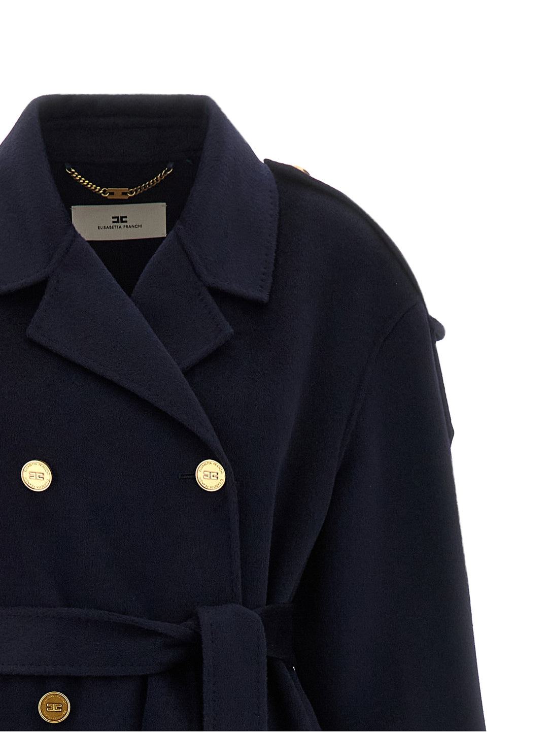 Elisabetta Franchi Double-Breasted Belted Coat Trench e Impermeabili - Blu | 05c0e87b3819b83dce5d21a4b0f91c8cbf108678