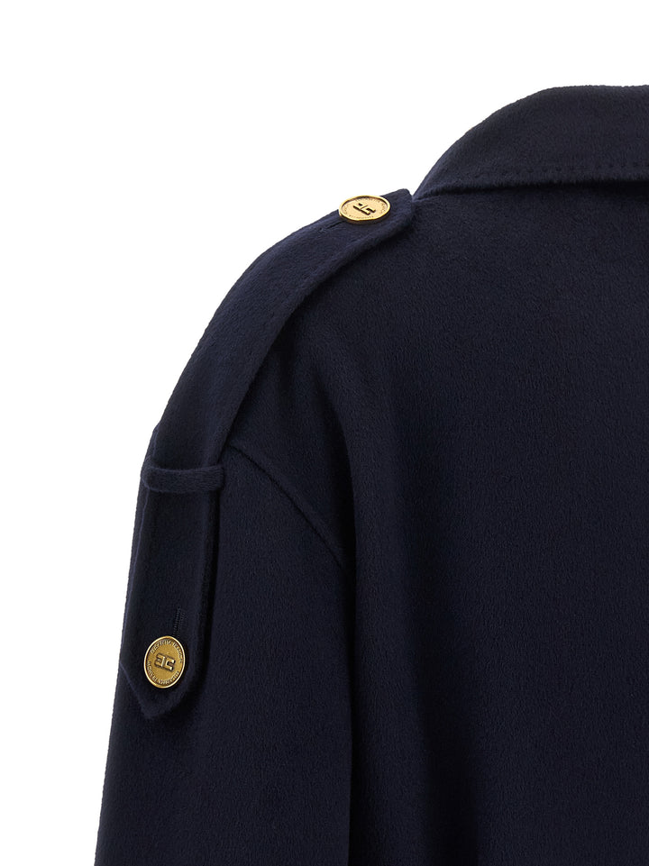 Elisabetta Franchi Double-Breasted Belted Coat Trench e Impermeabili - Blu | 3ae9452c68a7f2b7fa76b2242235599f41ebe161