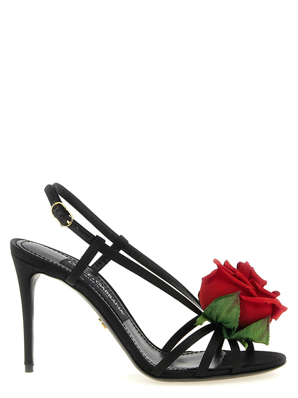 Satin With Flower Sandali Nero