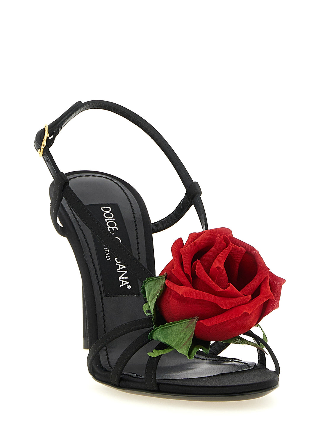 Dolce & Gabbana Satin  With Flower Sandali - Nero | 25c6e84a7b14ea01ed839010560639732b60ecb9