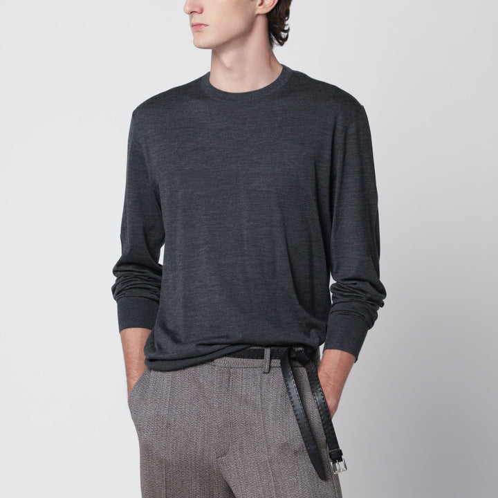 Zegna Dark Grey Mélange Sweater In Wool