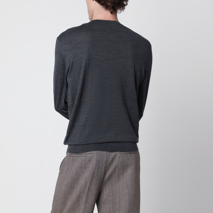Zegna Dark Grey Mélange Sweater In Wool