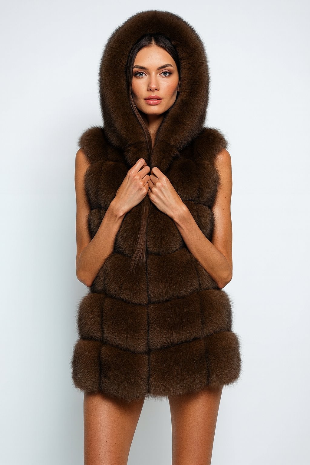 Gilet Poppy Marrone in Pelliccia di Volpe