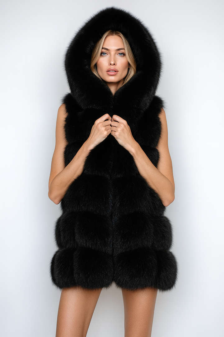 Gilet Poppy Nero in Pelliccia di Volpe