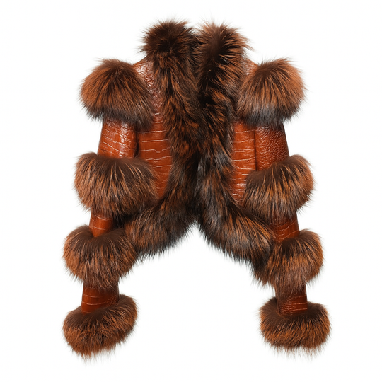 Giacca Luna Orange in Pelle e Pelliccia di Volpe