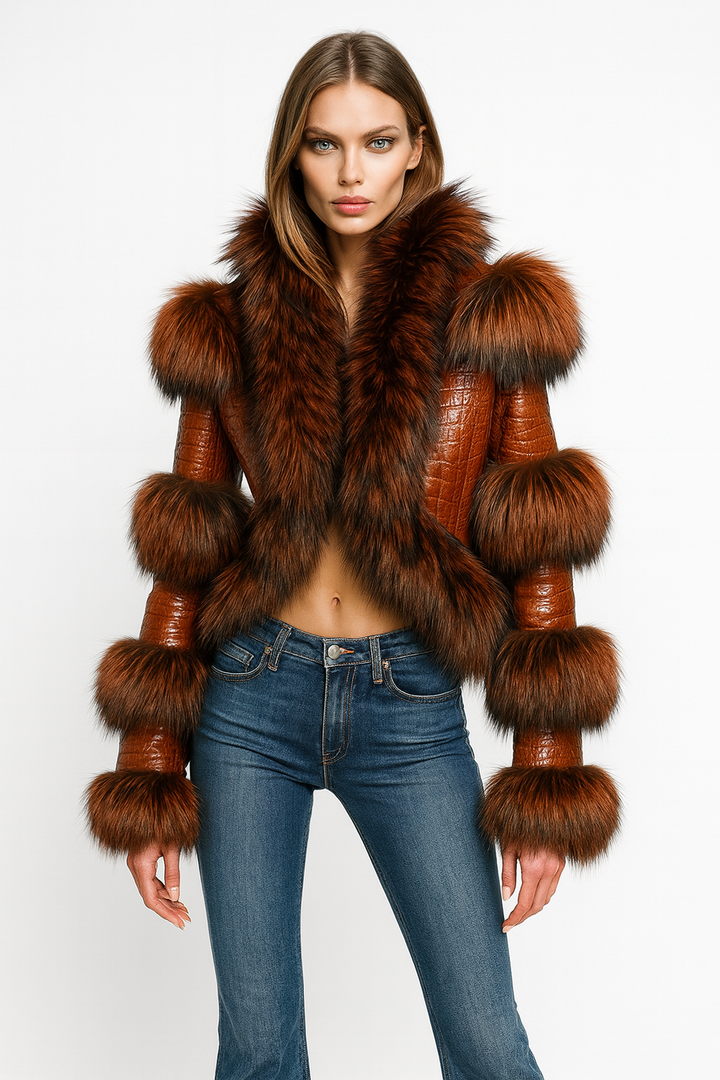 Giacca Luna Orange in Pelle e Pelliccia di Volpe