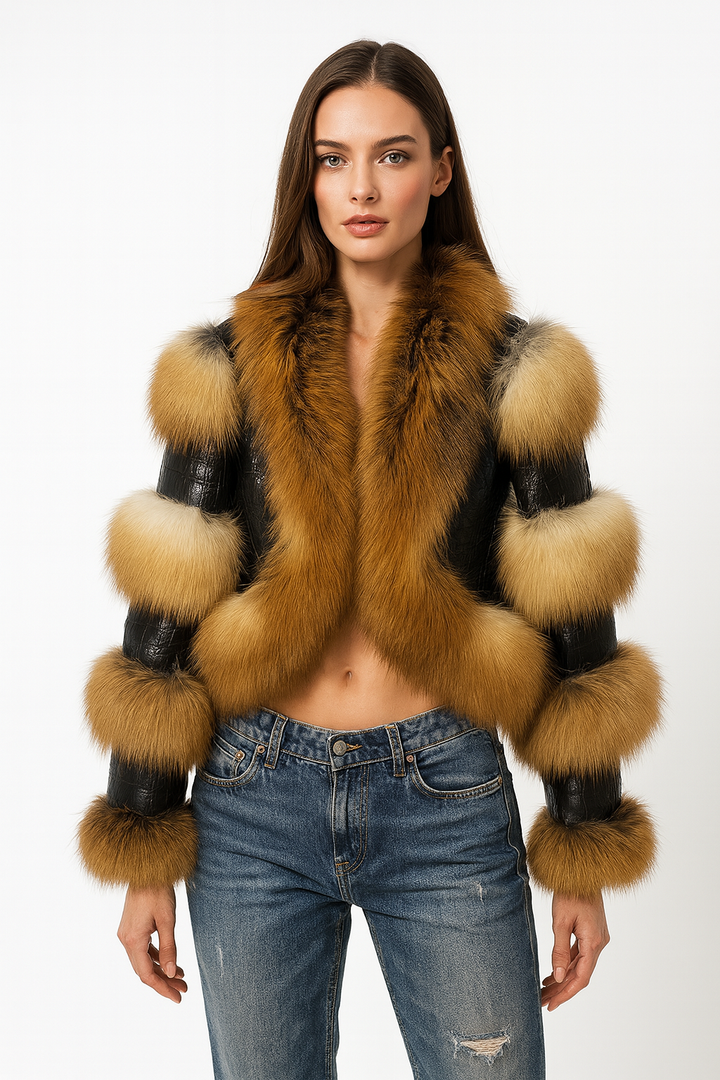 Giacca Luna Volpe oro in Pelle e Pelliccia di Volpe