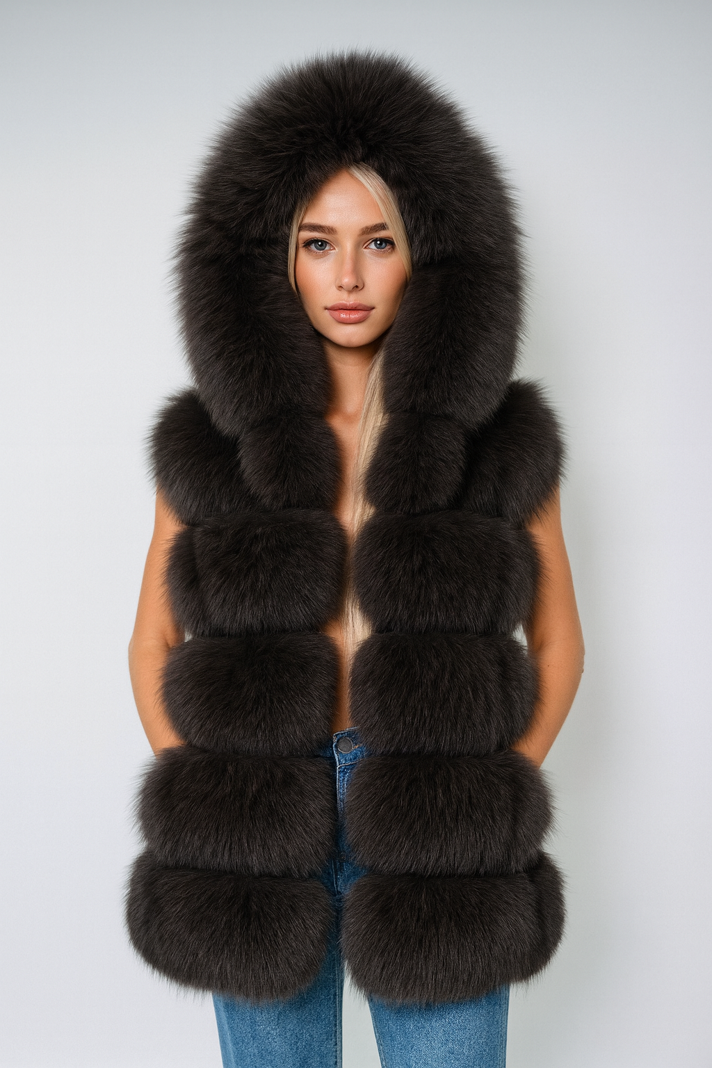 Gilet Calere Grigio Scuro in Pelliccia di Volpe