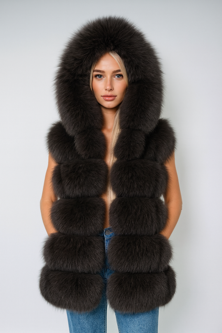 Gilet Calere Grigio Scuro in Pelliccia di Volpe