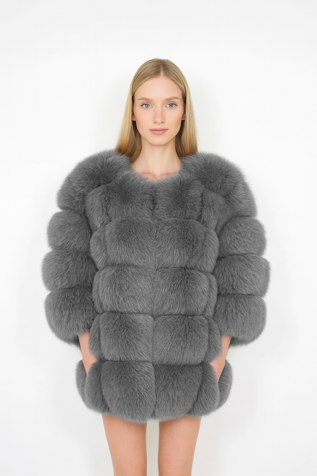 Giacca Classic Grigio Chiaro in Pelliccia di Volpe