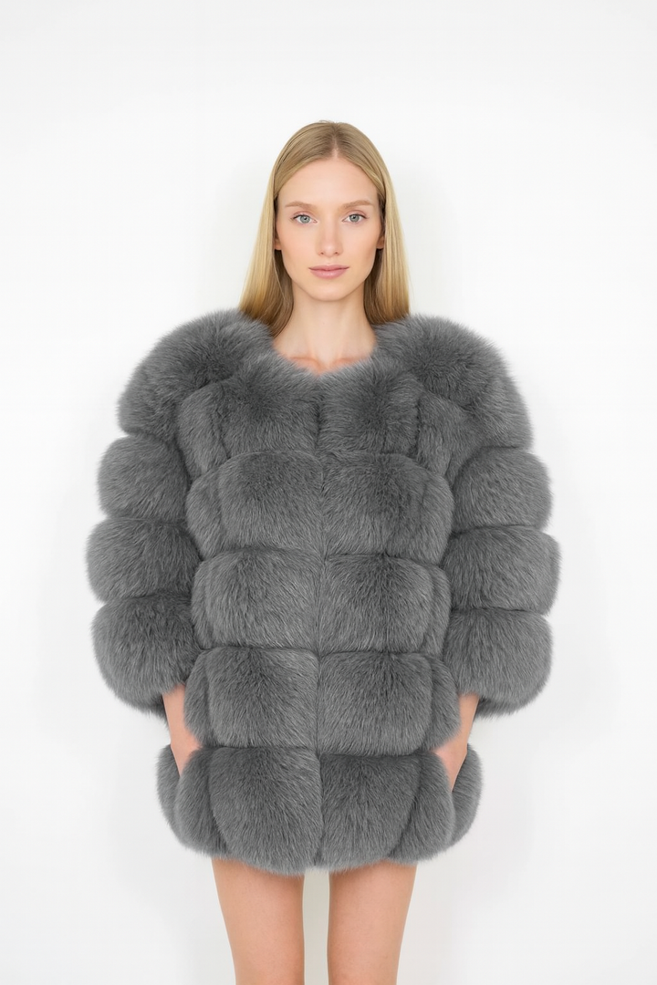 Giacca Classic Grigio Chiaro in Pelliccia di Volpe