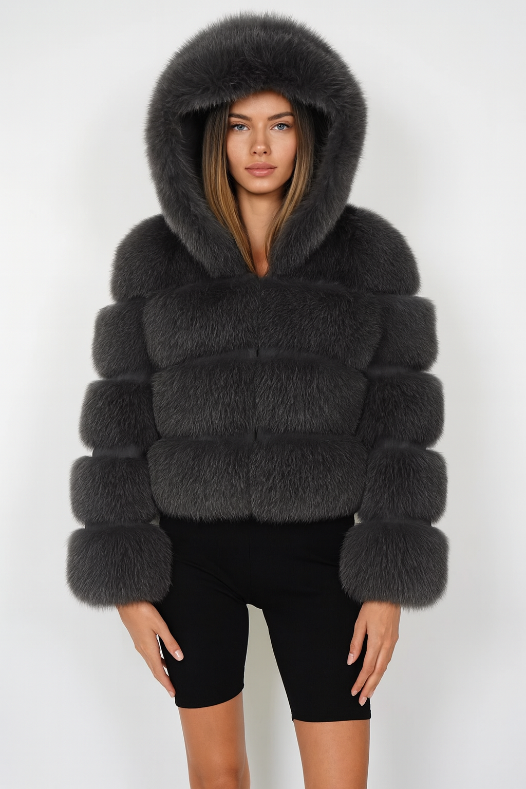 Giacca Anai Grigia Scuro in Pelliccia di Volpe