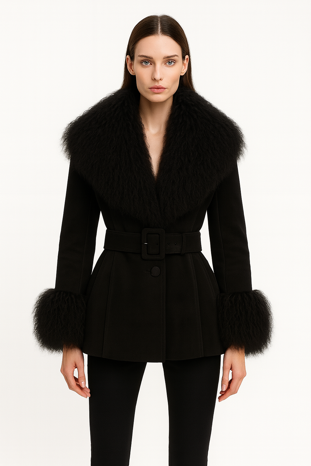 Giacca Pegghy Nera in Camoscio e Mongolia