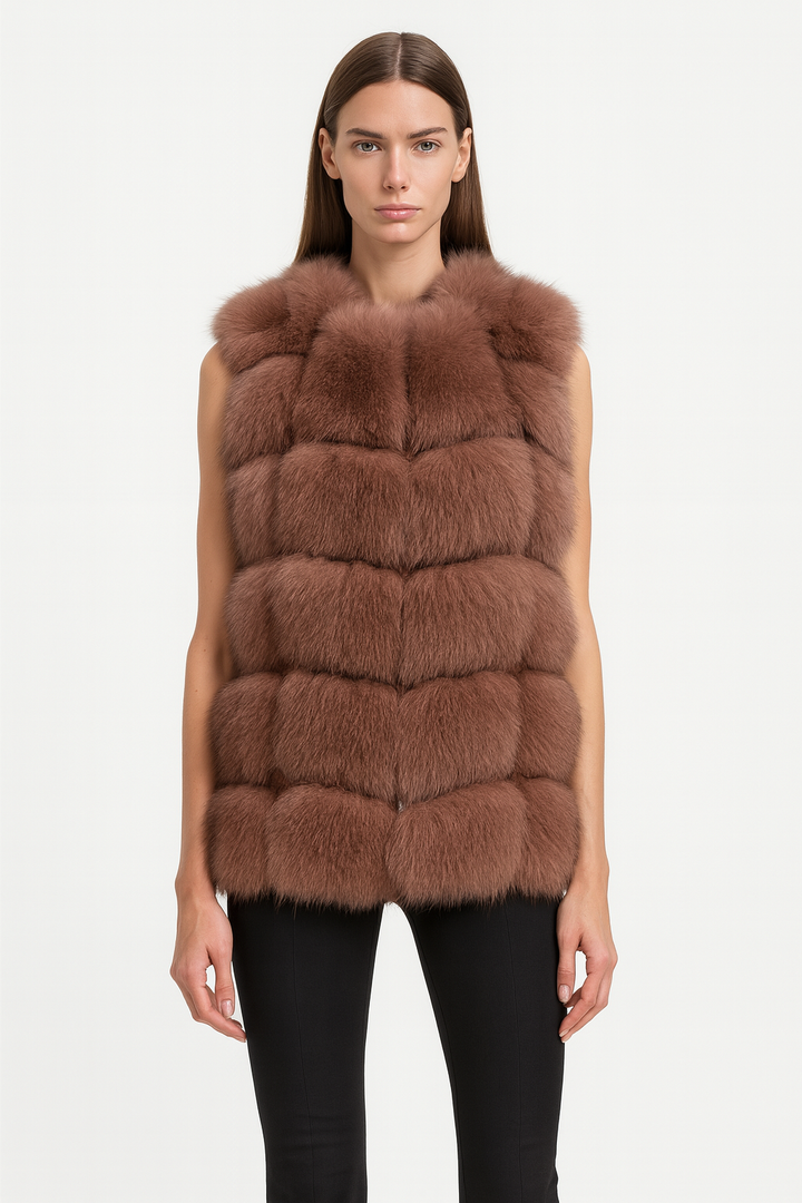 Gilet Classy Marrone Scuro in Pelliccia di Volpe