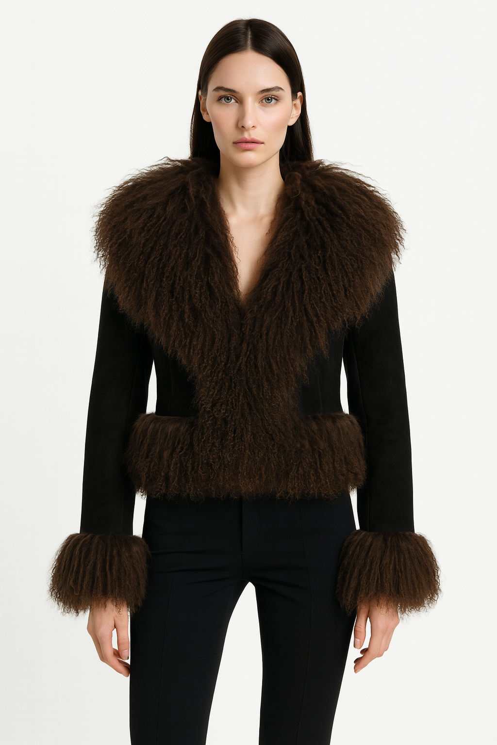 Giacca Lordes nera in camoscio e mongolia