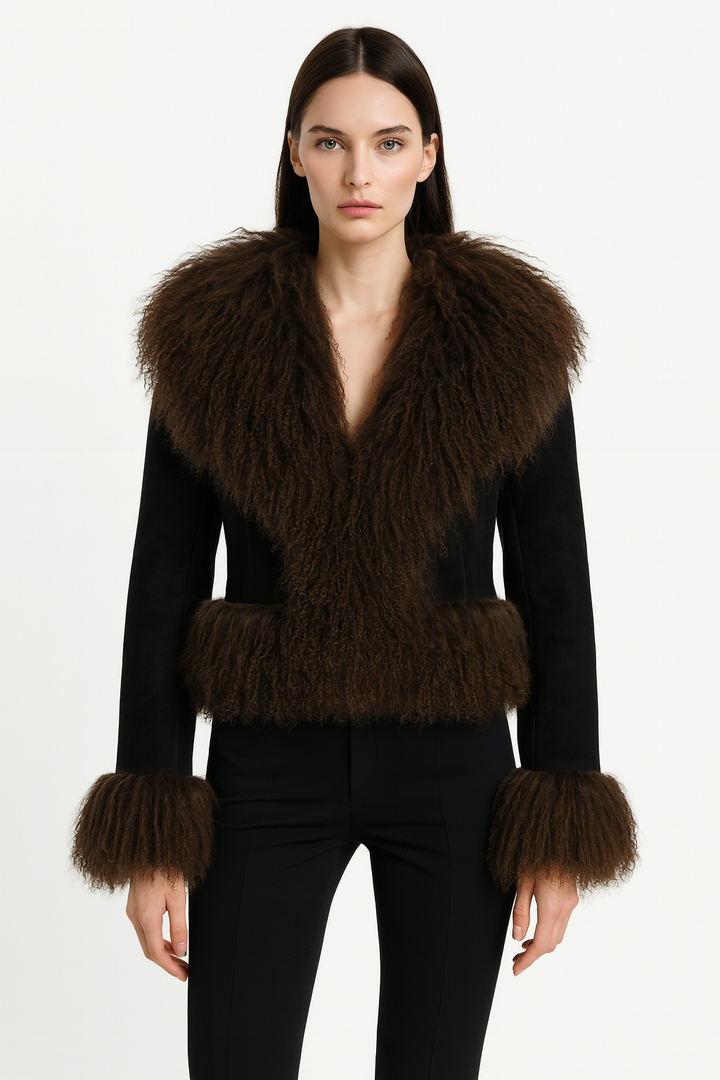 Giacca Lordes nera in camoscio e mongolia