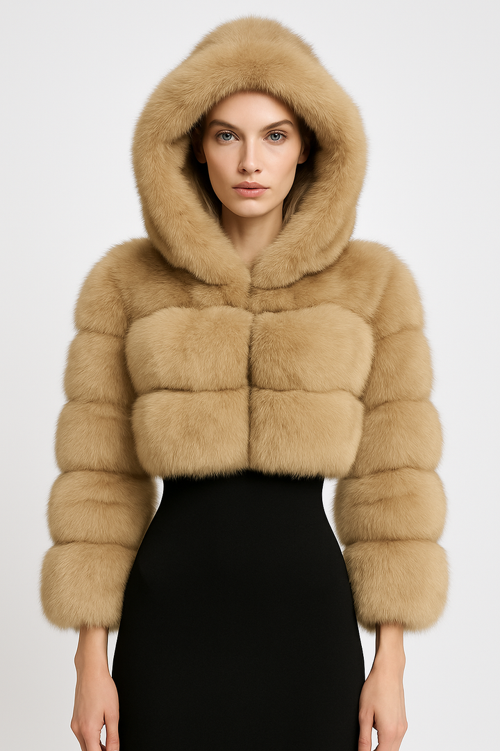 Giacca Giusy Beige Naturale in Pelliccia di Volpe