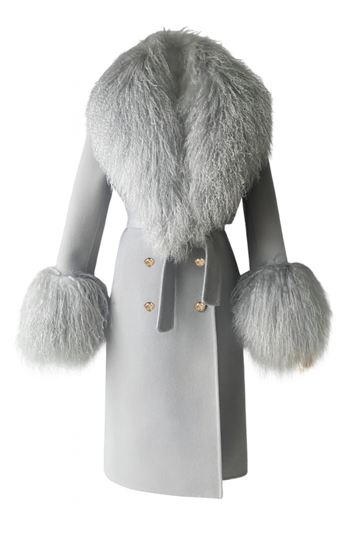 Cappotto Chic Grigio in Misto Cachemire e Mongolia