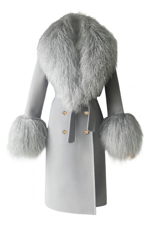 Cappotto Chic Grigio in Misto Cachemire e Mongolia