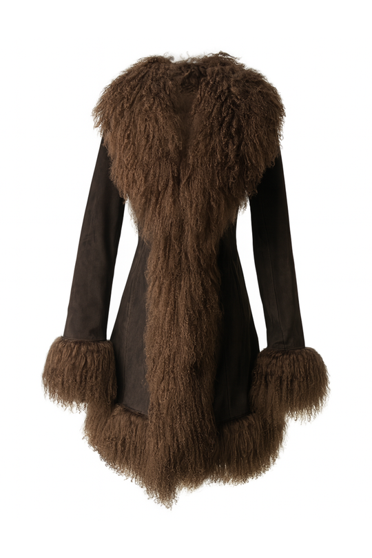Cappotto Billy Marrone in camoscio e Mongolia