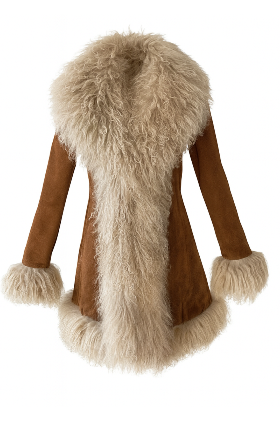 Cappotto Billy Camel in camoscio e Mongolia