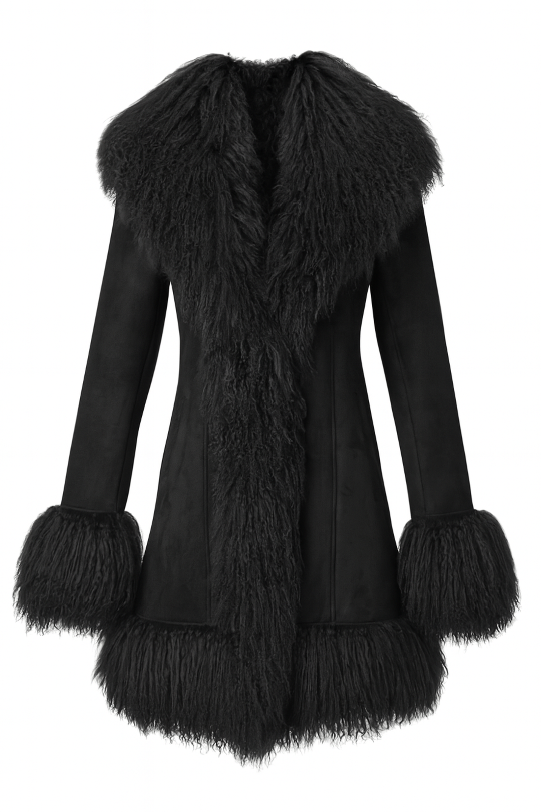 Cappotto Billy nero in camoscio e Mongolia