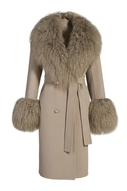 Cappotto Chic Kaki in Misto Cachemire e Mongolia