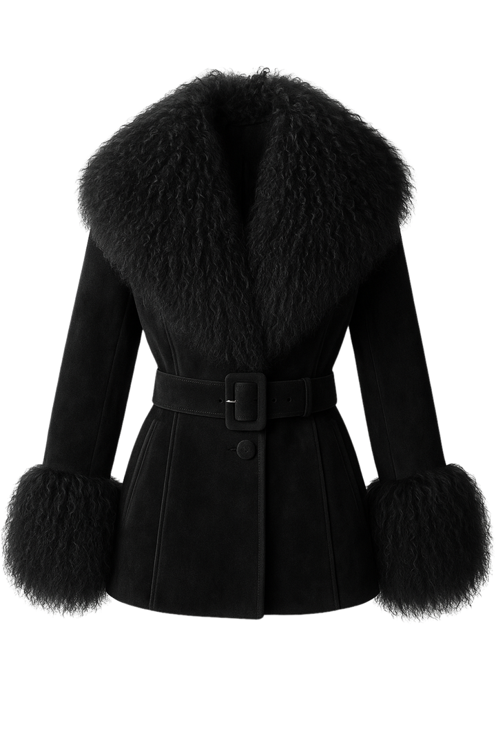 Giacca Pegghy Nera in Camoscio e Mongolia