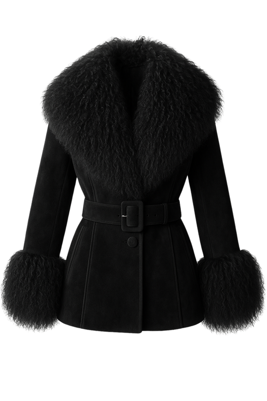 Giacca Pegghy Nera in Camoscio e Mongolia