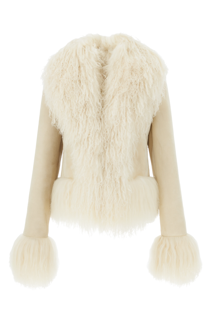 Giacca Lordes panna in camoscio e mongolia