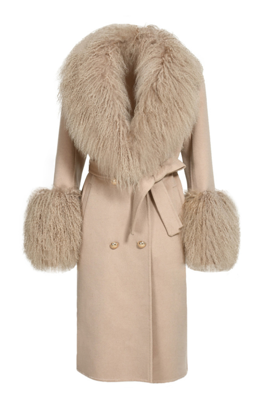 Cappotto Chic Camel in Misto Cachemire e Mongolia