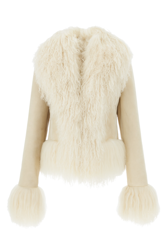 Giacca Lordes panna in camoscio e mongolia