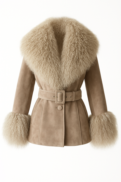 Veste Pegghy Beige en Daim et Fourrure de Mongolie