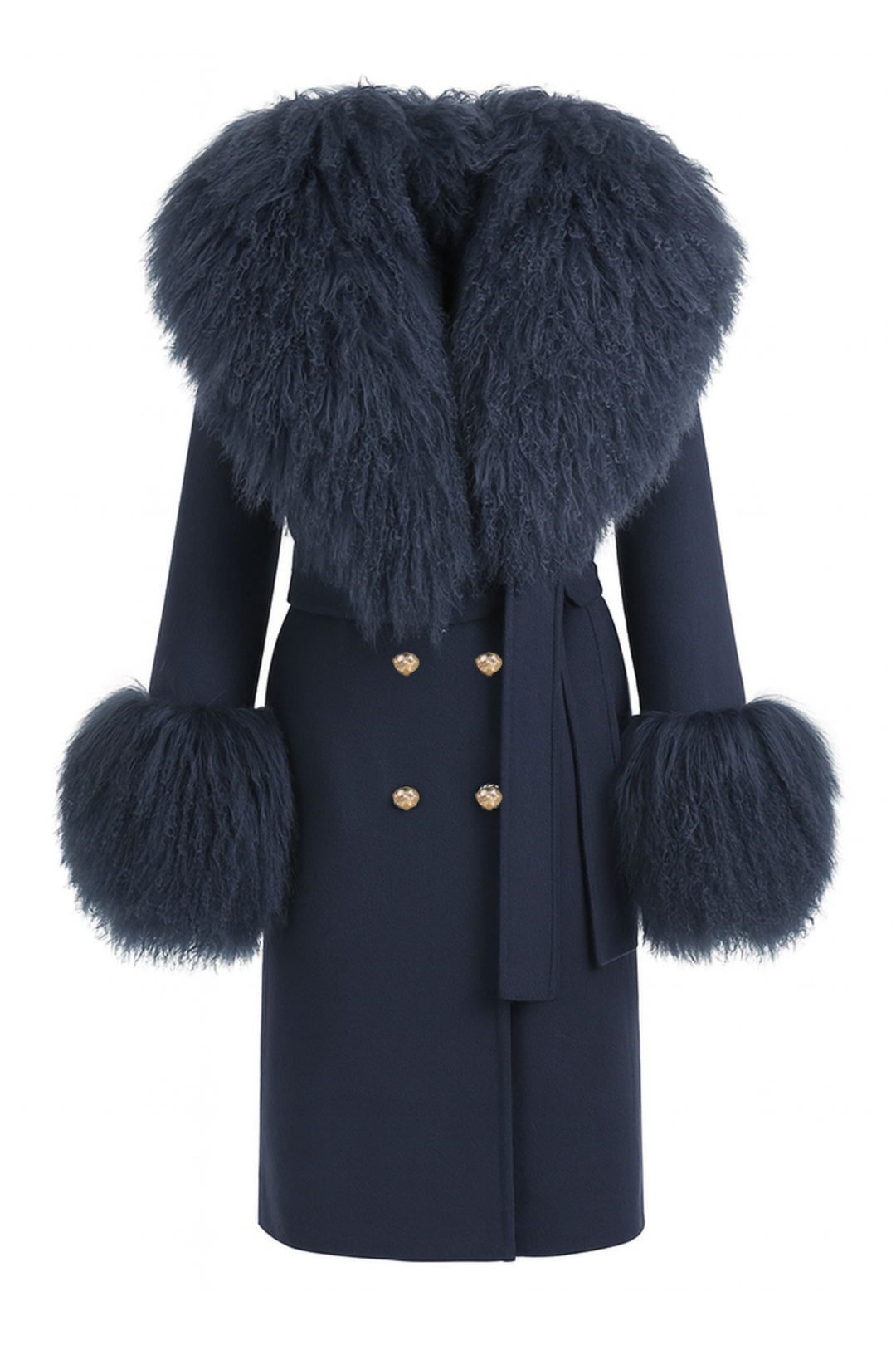 Cappotto Chic Blu in Misto Cachemire e Mongolia