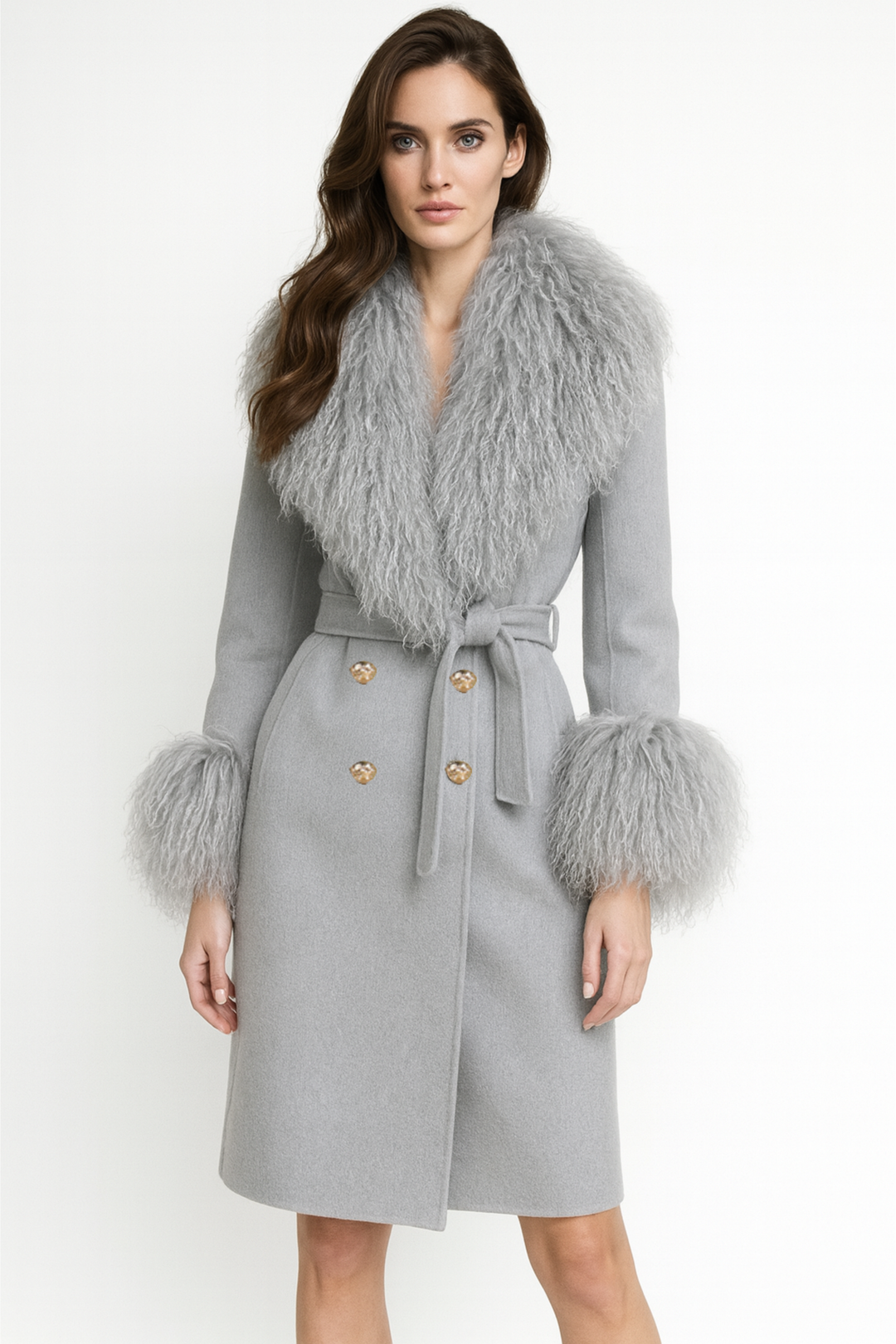 Cappotto Chic Grigio in Misto Cachemire e Mongolia