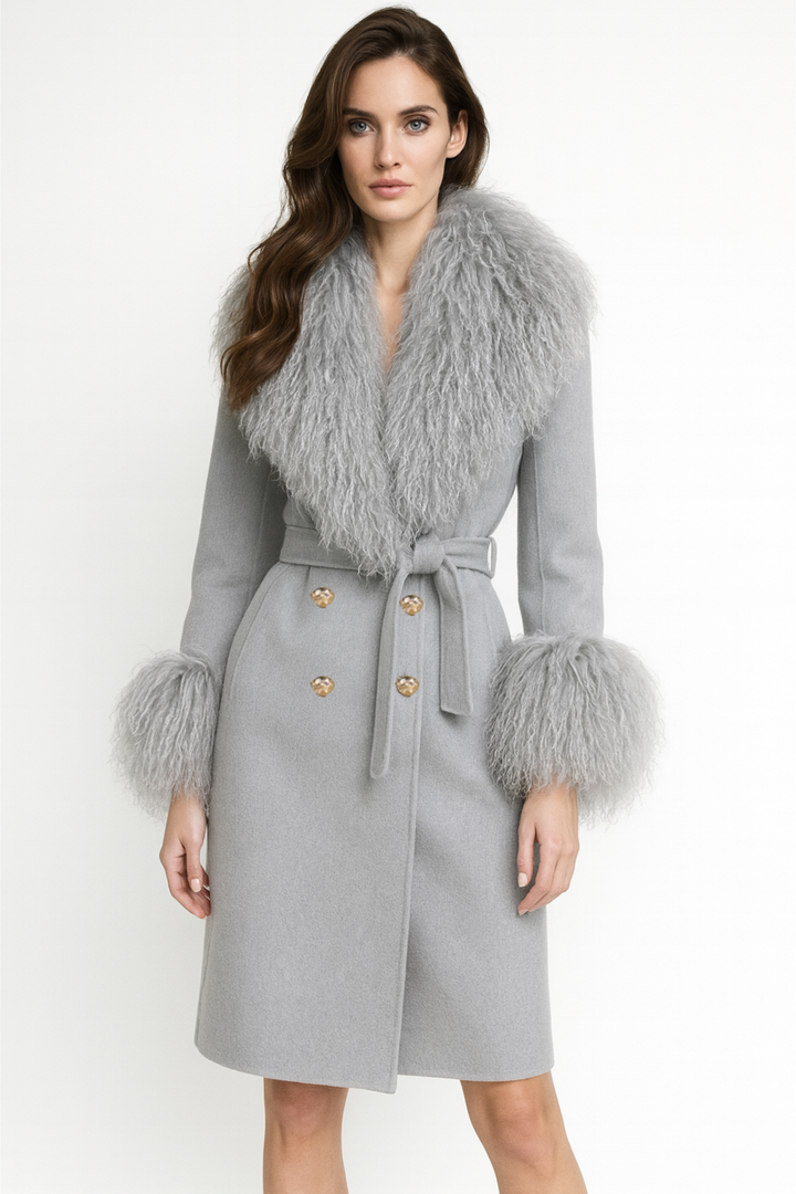 Cappotto Chic Grigio in Misto Cachemire e Mongolia