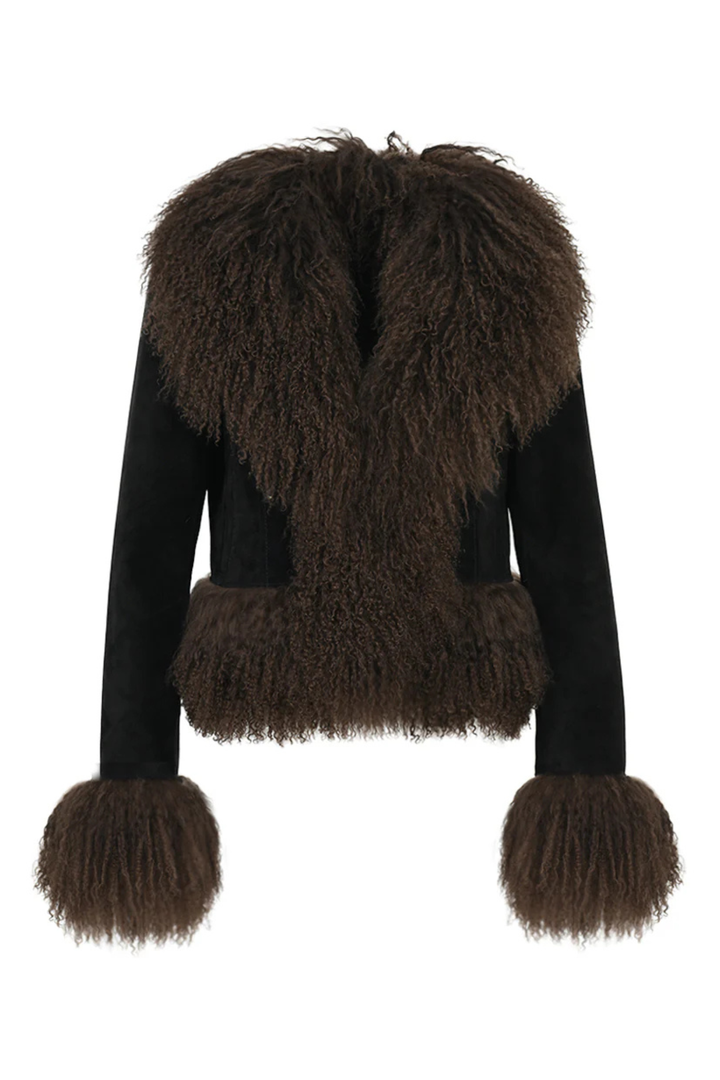 Giacca Lordes nera in camoscio e mongolia