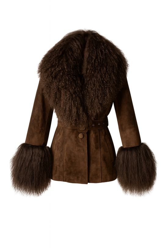 Giacca Pegghy Marrone in Camoscio e Mongolia
