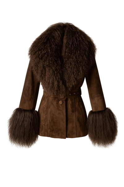 Veste Pegghy Marron en Daim et Fourrure de Mongolie