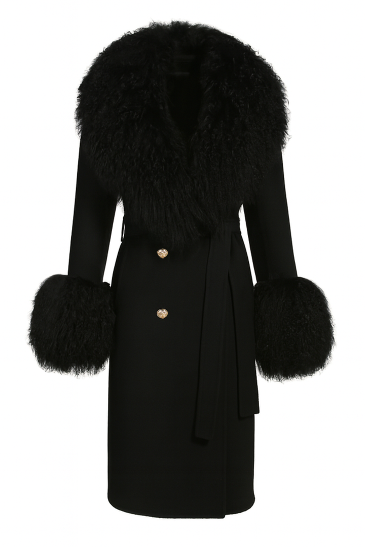 Cappotto Chic Nero in Misto Cachemire e Mongolia