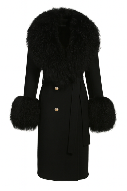 Cappotto Chic Nero in Misto Cachemire e Mongolia