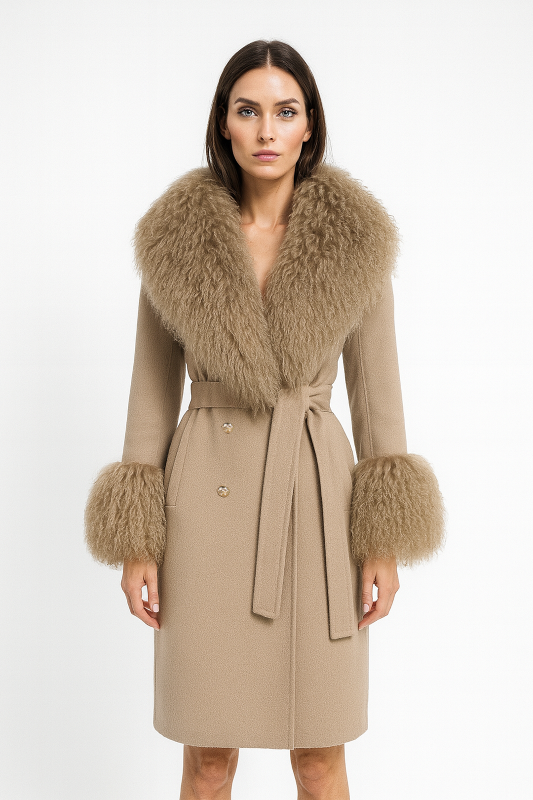 Cappotto Chic Camel in Misto Cachemire e Mongolia