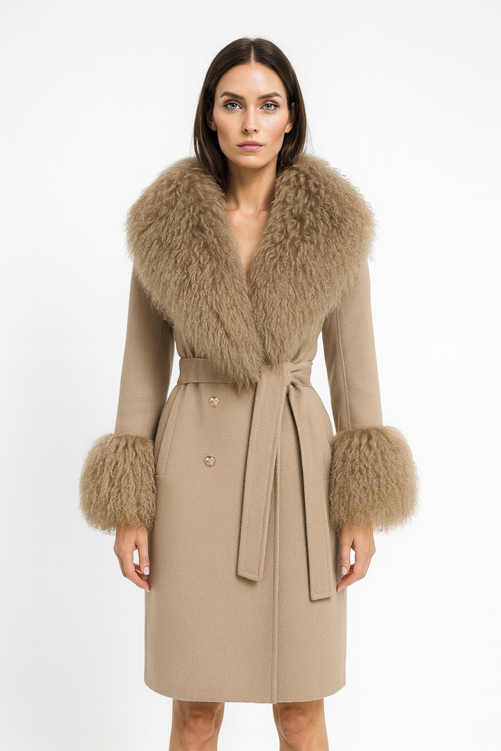 Cappotto Chic Camel in Misto Cachemire e Mongolia